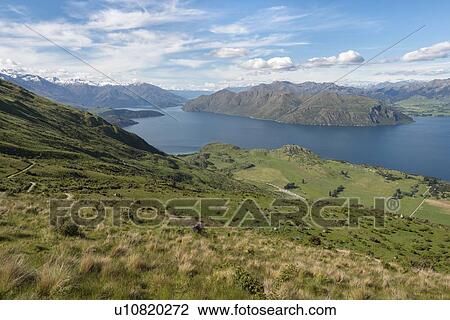 Stock Image - Mountains by Lake Wanaka in New Zealand. Fotosearch