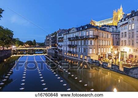 Stock Photo - Night in Metz, France. Fotosearch