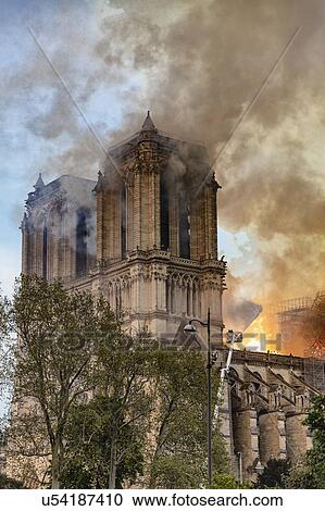Stock Image - Notre-Dame de Paris fire, Paris, Ile-de-France, France. Fotosearch