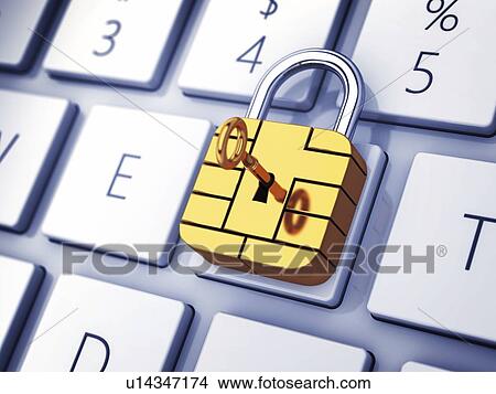 Online banking security, conceptual illustration. Credit card security chip as padlock on a computer keyboard. View Large Photo Image Picture - Online banking security, conceptual illustration. Credit card security chip as padlock on a computer keyboard.. Fotosearch