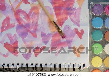 Paintbrush on watercolor painting of hearts by paints View Large Photo Image Stock Image - Paintbrush on watercolor painting of hearts by paints. Fotosearch