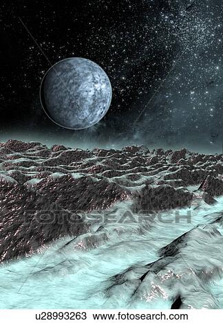 Stock Image - Planet in space, computer artwork.. Fotosearch