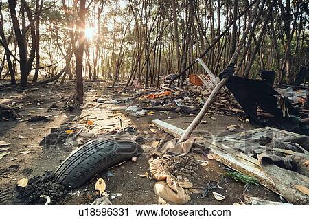 Stock Image - Plastic pollution on seashore, Costa del Este, Ciudad de Panam, Panama. Fotosearch