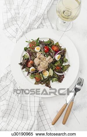 Plate of salad with white wine View Large Photo Image Stock Photography - Plate of salad with white wine. Fotosearch