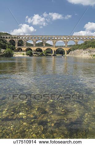 Picture - Pont du Gard over Gardon River in Vers-Pont-du-Gard, France. Fotosearch