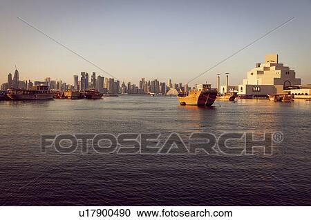 Port by skyline of Doha, Qatar View Large Photo Image Stock Image - Port by skyline of Doha, Qatar. Fotosearch