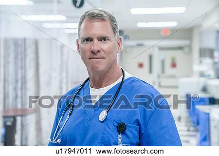 Stock Image - Portrait of doctor with stethoscope. Fotosearch