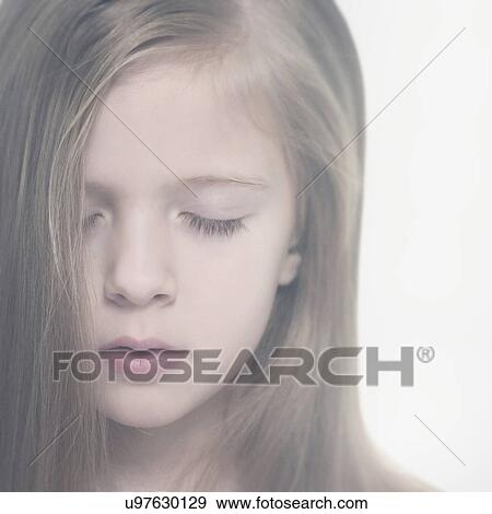 Stock Photo - Portrait of girl with her eyes closed. Fotosearch