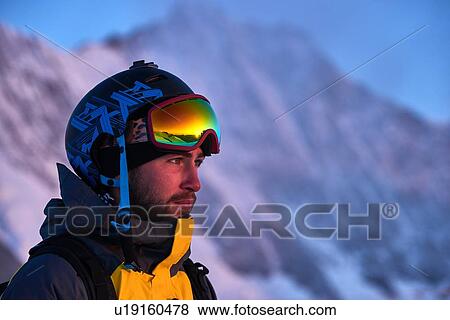 Portrait of skier, Saas-Fee, Valais, Switzerland View Large Photo Image Stock Photo - Portrait of skier, Saas-Fee, Valais, Switzerland. Fotosearch