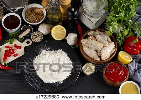 Raw ingredients including vegetables and flour View Large Photo Image Stock Image - Raw ingredients including vegetables and flour. Fotosearch