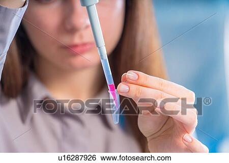 Stock Photograph - Researcher pipetting sample.. Fotosearch