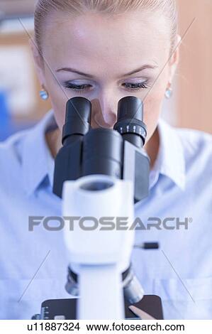 Researcher using microscope. View Large Photo Image Picture - Researcher using microscope.. Fotosearch