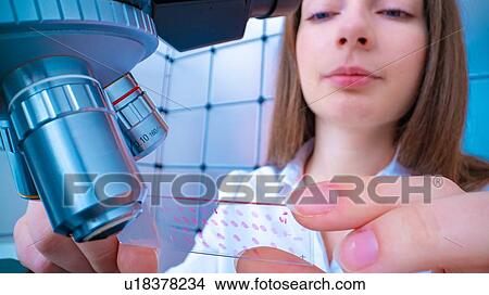 Picture - Researcher using microscope.. Fotosearch