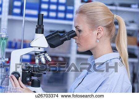 Researcher using microscope. View Large Photo Image Picture - Researcher using microscope.. Fotosearch