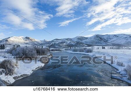 Stock Photograph - River during winter in Picabo, Idaho. Fotosearch