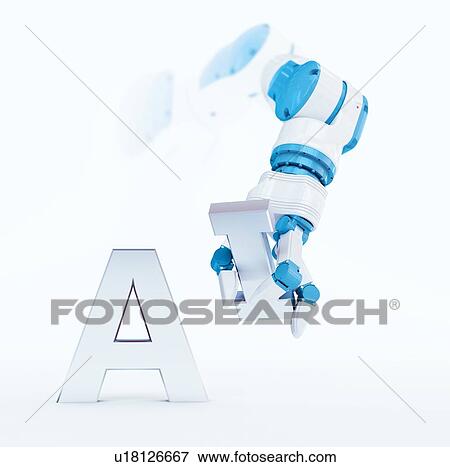 Stock Photo - Robotic hand and the letters A and I, conceptual illustration.. Fotosearch