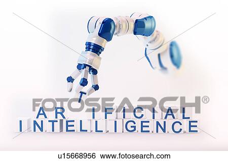 Stock Photograph - Robotic hand and the words artificial intelligence, conceptual illustration.. Fotosearch
