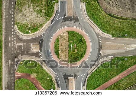 Stock Photography - Roundabout, overhead view, Maasdijk-Heenweg, Zuid-Holland. Fotosearch