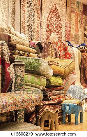 Rugs and cushions at market in Manama, Bahrain View Large Photo Image Stock Photo - Rugs and cushions at market in Manama, Bahrain. Fotosearch