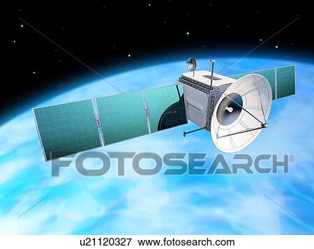Stock Photo - Satellite orbiting Earth, illustration.. Fotosearch
