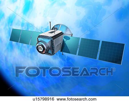 Stock Photograph - Satellite orbiting Earth, illustration.. Fotosearch