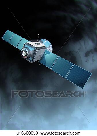Satellite orbiting planet, illustration. View Large Photo Image Stock Photo - Satellite orbiting planet, illustration.. Fotosearch