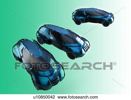 Stock Image - Self driving electric cars, illustration.. Fotosearch