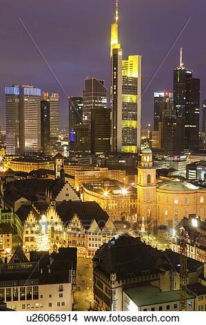 Picture - Skyline at sunset in Frankfurt, Germany. Fotosearch