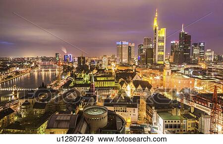 Skyline at sunset in Frankfurt, Germany View Large Photo Image Stock Photo - Skyline at sunset in Frankfurt, Germany. Fotosearch