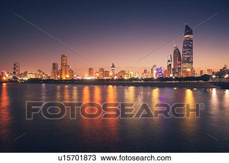 Skyline at sunset in Kuwait City, Kuwait View Large Photo Image Stock Image - Skyline at sunset in Kuwait City, Kuwait. Fotosearch