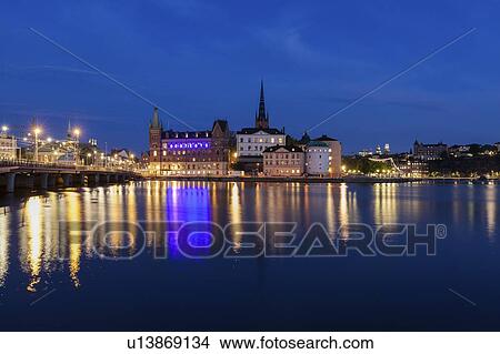 Picture - Skyline at sunset in Stockholm, Sweden. Fotosearch