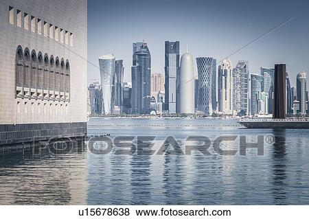 Skyscraper skyline in Doha, Qatar View Large Photo Image Stock Photo - Skyscraper skyline in Doha, Qatar. Fotosearch