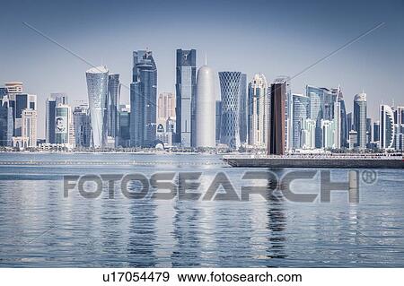 Skyscraper skyline in Doha, Qatar View Large Photo Image Stock Photo - Skyscraper skyline in Doha, Qatar. Fotosearch