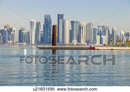 Skyscraper skyline in Doha, Qatar View Large Photo Image Stock Photography - Skyscraper skyline in Doha, Qatar. Fotosearch