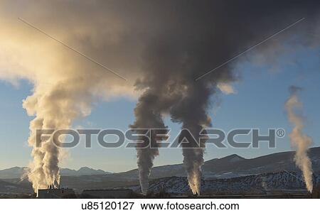 Stock Photo - Smoke from factories in Colorado, USA. Fotosearch
