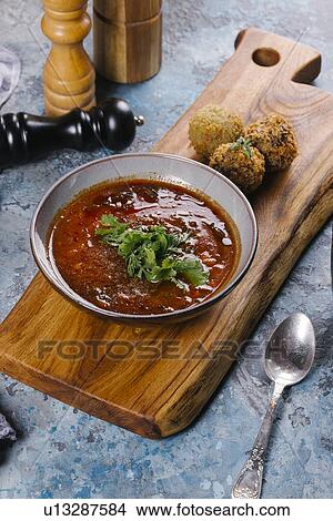 Soup served with falafel balls View Large Photo Image Picture - Soup served with falafel balls. Fotosearch
