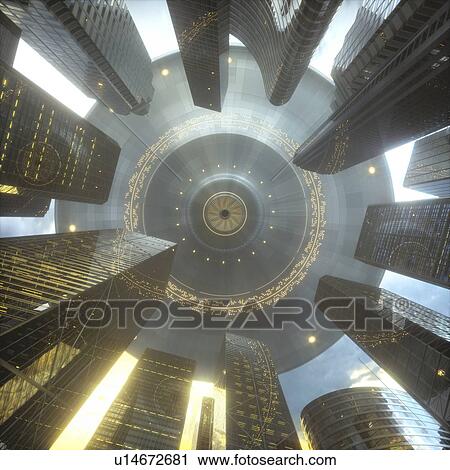 Space craft over futuristic city, illustration. View Large Photo Image Stock Image - Space craft over futuristic city, illustration.. Fotosearch