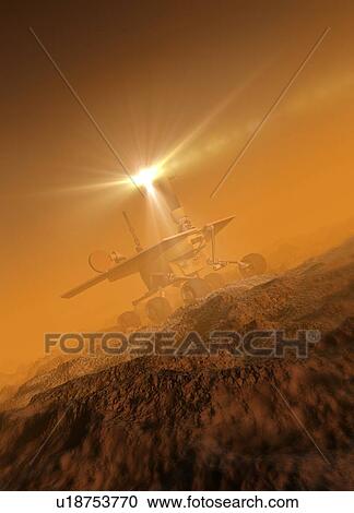 Stock Image - Spacecraft landing on planet, illustration.. Fotosearch