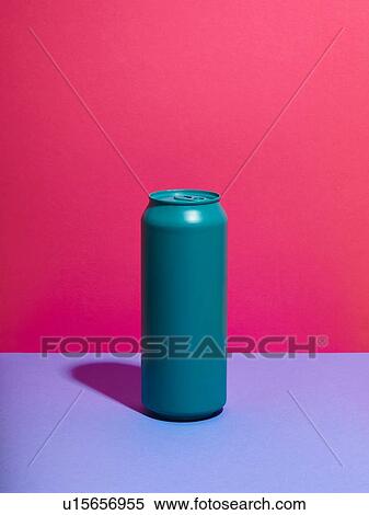Still life of turquoise drink can and pink background View Large Photo Image Stock Photography - Still life of turquoise drink can and pink background. Fotosearch
