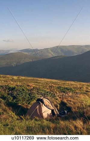 Tent in the Carpathian Mountain Range View Large Photo Image Stock Photo - Tent in the Carpathian Mountain Range. Fotosearch