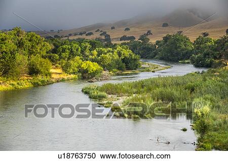 Stock Image - Treelined river in Paso Robles, California, USA. Fotosearch