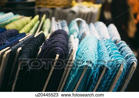 Variety of fabric in store View Large Photo Image Stock Image - Variety of fabric in store. Fotosearch