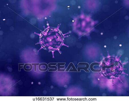 Stock Photo - Virus particles, illustration. Viruses are infectious pathogens that replicate in living cells.. Fotosearch