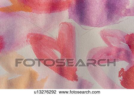 Stock Image - Watercolor painting of hearts. Fotosearch