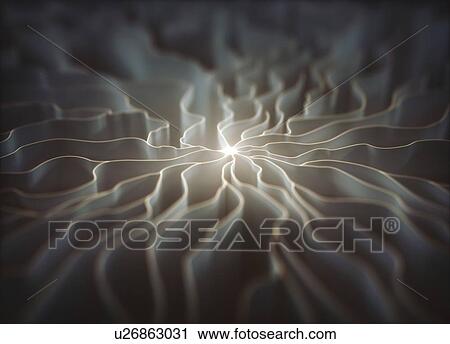Stock Image - Wavy white illuminated lines, illustration.. Fotosearch