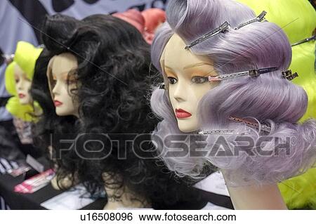 Wigs on mannequin heads View Large Photo Image Stock Photograph - Wigs on mannequin heads. Fotosearch