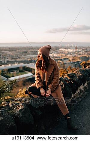 Woman enjoying view from Calton Hill, Edinburgh, Scotland View Large Photo Image Picture - Woman enjoying view from Calton Hill, Edinburgh, Scotland. Fotosearch