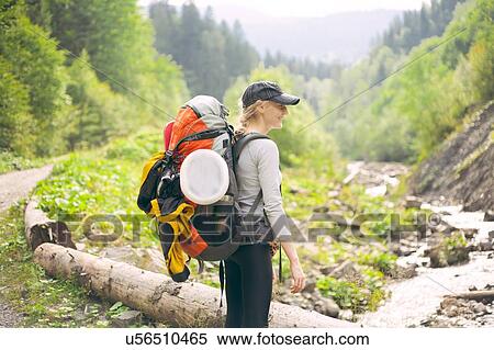 Woman hiking in the Carpathian Mountain Range View Large Photo Image Stock Photography - Woman hiking in the Carpathian Mountain Range. Fotosearch