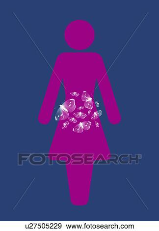 Stock Photo - Woman with butterflies in her stomach, conceptual illustration.. Fotosearch