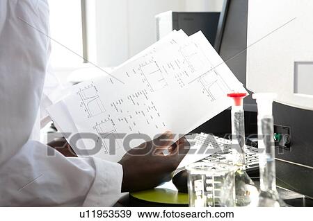 Stock Photo - Young female scientist looking at results in laboratory, cropped. Fotosearch